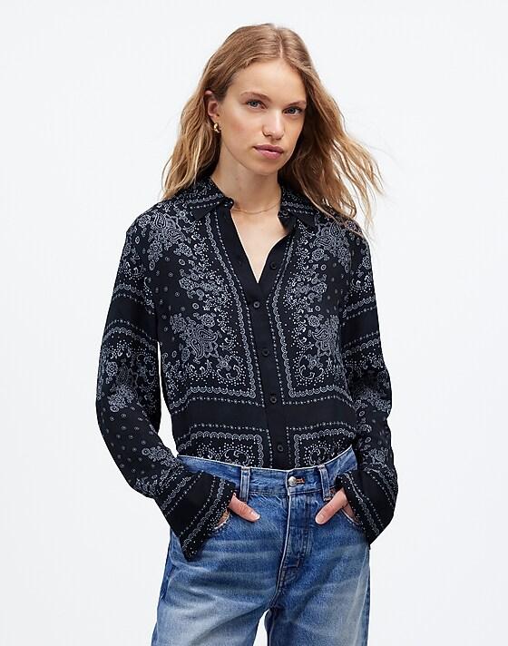 madewell Relaxed Button-Up Shirt in Bandana Print dark navy