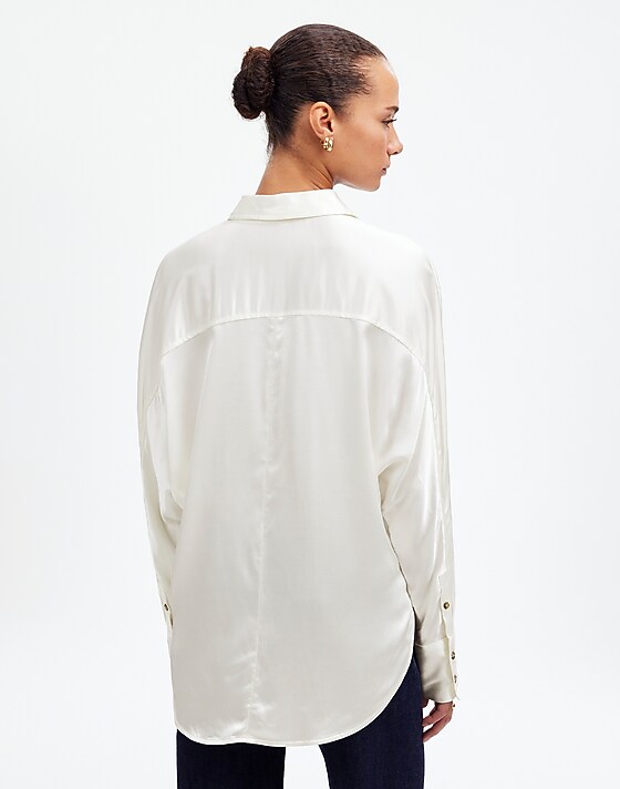 Madewell Relaxed Dolman Button-Up Shirt In Satin Winter White