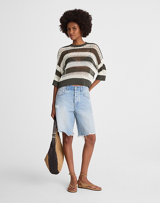 Madewell Relaxed Open-Stitch Sweater Tee Soft Charcoal Stripe