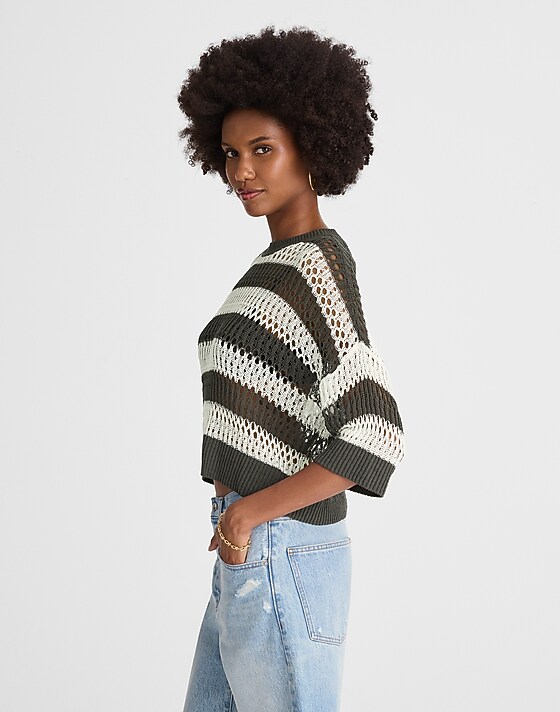 Madewell Relaxed Open-Stitch Sweater Tee Soft Charcoal Stripe