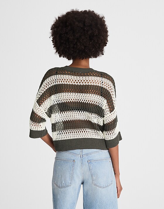 Madewell Relaxed Open-Stitch Sweater Tee Soft Charcoal Stripe