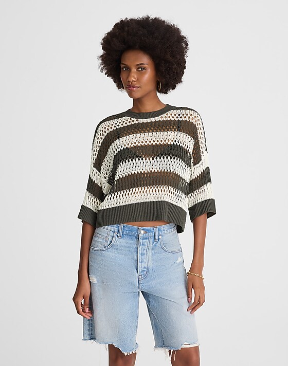 madewell Relaxed Open-Stitch Sweater Tee soft charcoal stripe