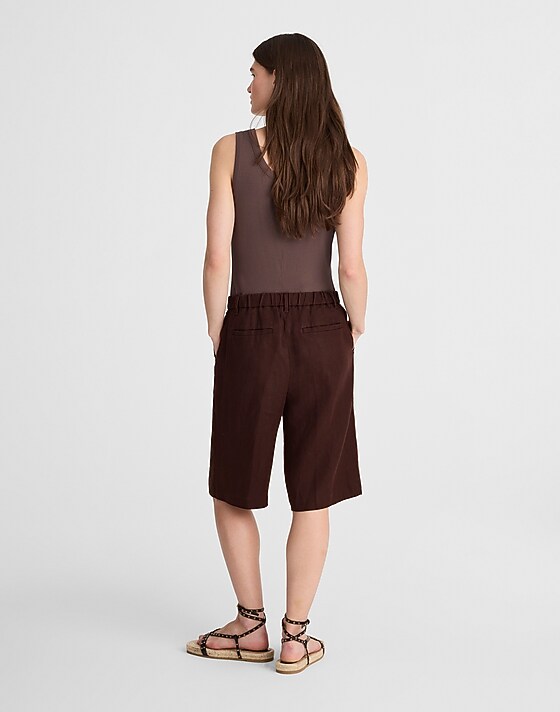 Madewell Relaxed Pleated Trouser Shorts In 100% Linen Charred Oak
