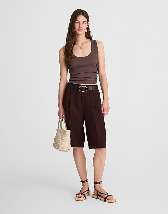 madewell Relaxed Pleated Trouser Shorts in 100% Linen charred oak