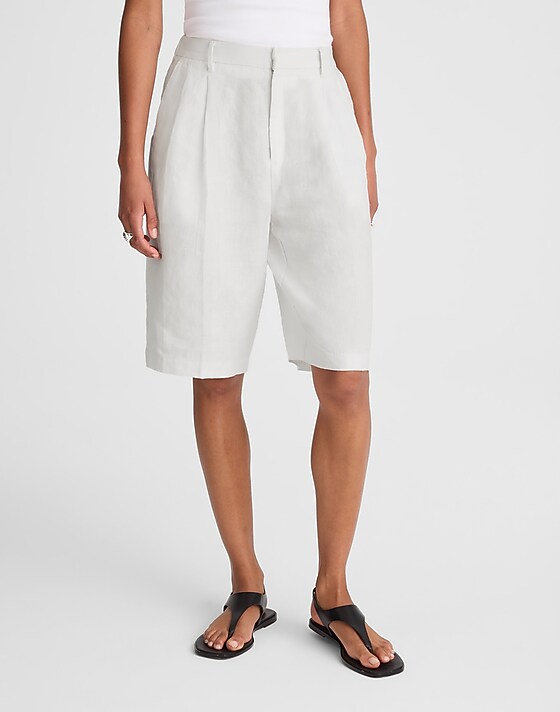 Madewell Relaxed Pleated Trouser Shorts In 100% Linen Salt