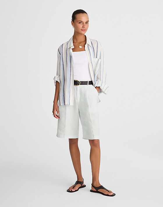 madewell Relaxed Pleated Trouser Shorts in 100% Linen salt