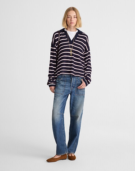 Madewell Relaxed Polo Shirt In Stripe Mau Mau Midnight Darkpom