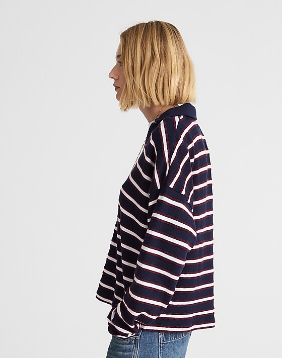 Madewell Relaxed Polo Shirt In Stripe Mau Mau Midnight Darkpom