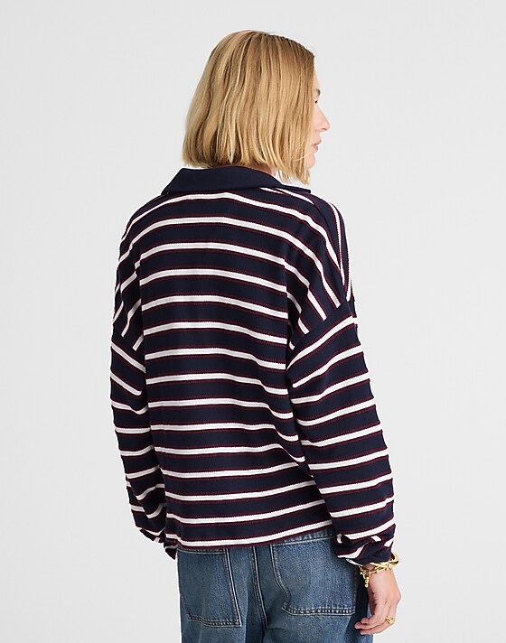 Madewell Relaxed Polo Shirt In Stripe Mau Mau Midnight Darkpom