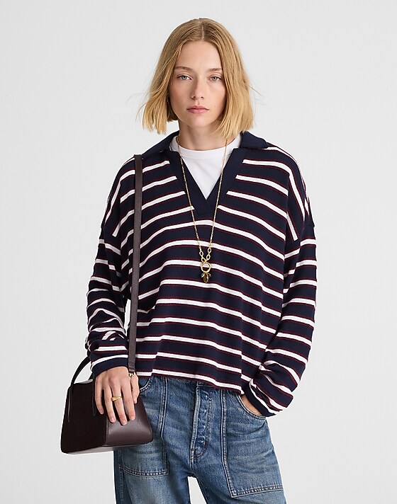 madewell Relaxed Polo Shirt in Stripe mau mau midnight darkpom