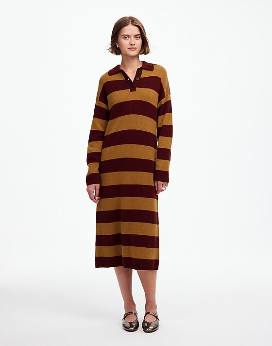 Madewell Relaxed Sweater Dress In Stripe Htr Aroma Stripe