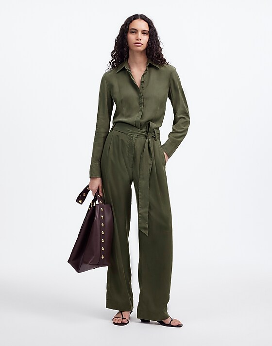 Madewell Relaxed Tie-Waist Wide-Leg Jumpsuit Dark Loden