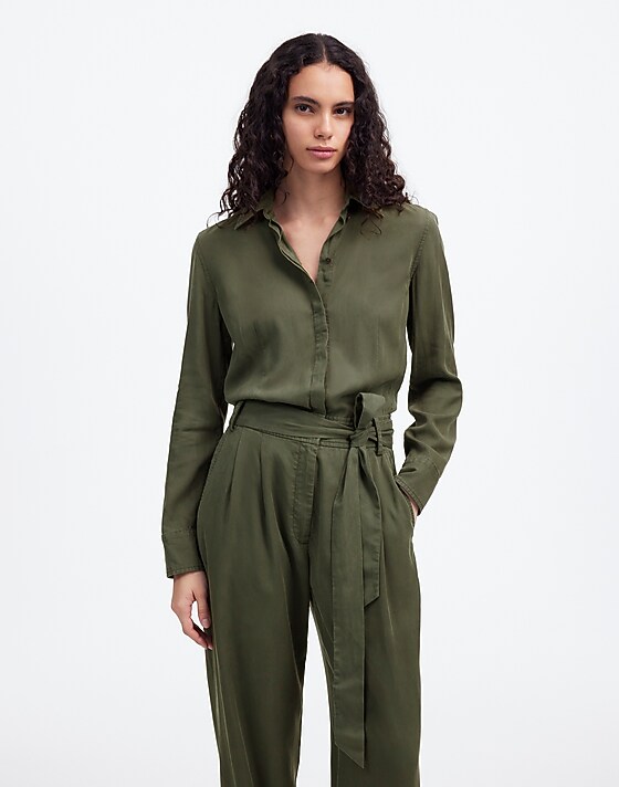 madewell Relaxed Tie-Waist Wide-Leg Jumpsuit dark loden
