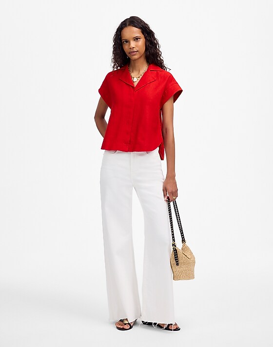 Madewell Resort-Collar Shirt In 100% Linen Festival Red