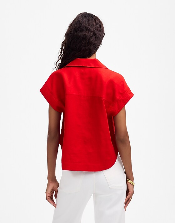 Madewell Resort-Collar Shirt In 100% Linen Festival Red