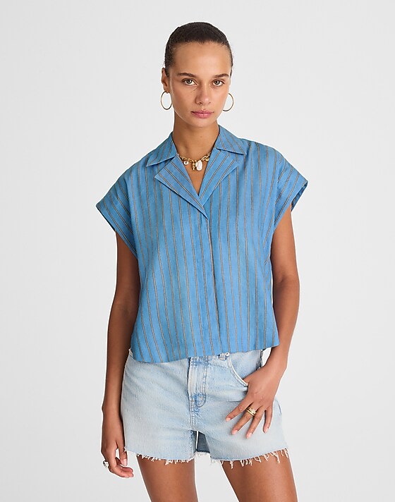 madewell Resort-Collar Shirt in Linen Blend delphinium blue