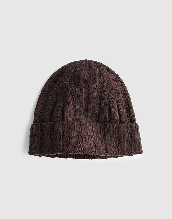 madewell Ribbed Beanie in Heritage Merino Wool heather dark brown