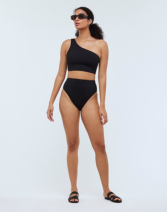 Madewell Ribbed High-Rise Bikini Bottom Coastal Orange