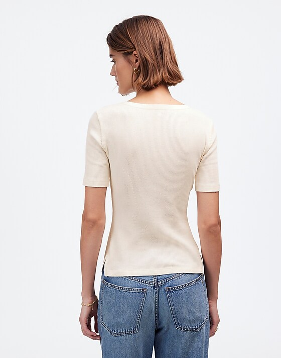 Madewell Ribbed Lace-Up Short-Sleeve Tee Vintage Ivory