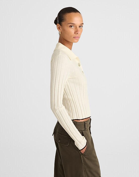 Madewell Ribbed Polo Sweater Ivory With Molasses Tipping