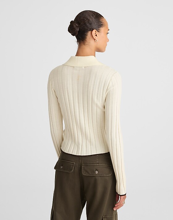 Madewell Ribbed Polo Sweater Ivory With Molasses Tipping