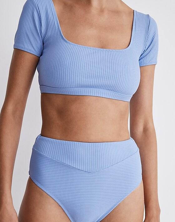 Madewell Ribbed Square-Neck Longline Bikini Top Whimsical Violet