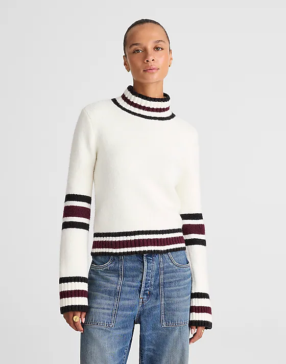 Madewell Ribbed-Trim Mockneck Sweater Jet Black Stripe