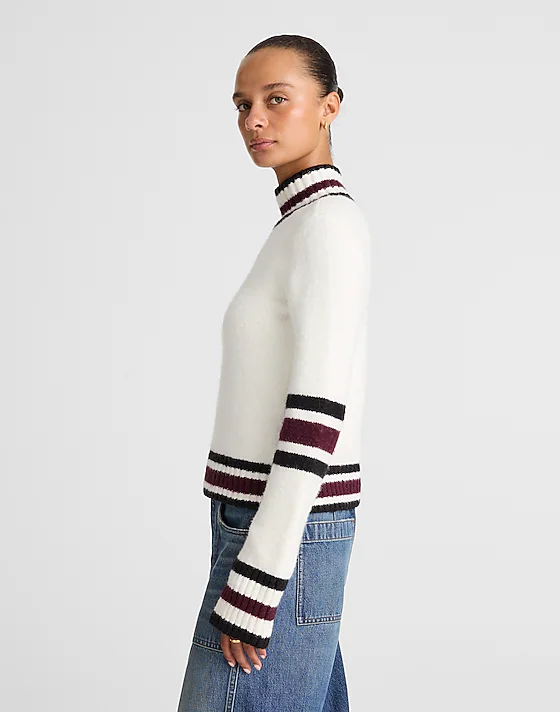 Madewell Ribbed-Trim Mockneck Sweater Jet Black Stripe