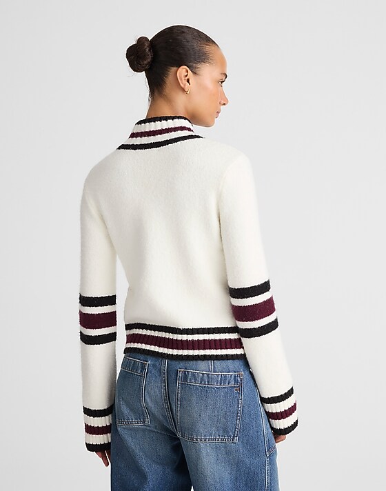 Madewell Ribbed-Trim Mockneck Sweater Jet Black Stripe