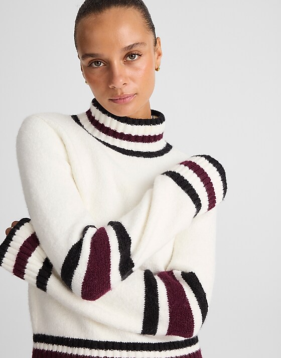 madewell Ribbed-Trim Mockneck Sweater jet black stripe