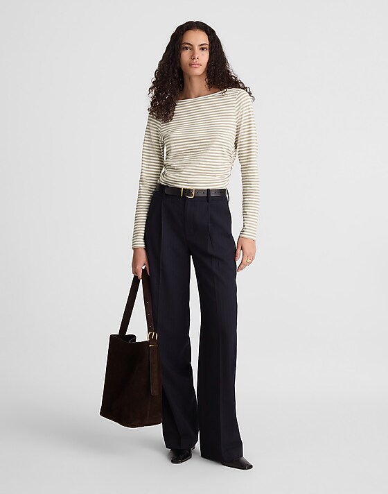 Madewell Ruched Crewneck Long-Sleeve Tee In Soft Slub Coastal Dune