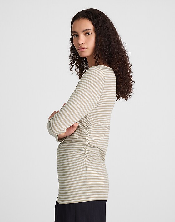 Madewell Ruched Crewneck Long-Sleeve Tee In Soft Slub Coastal Dune