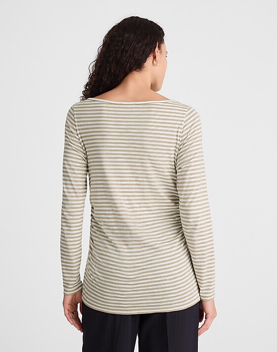 Madewell Ruched Crewneck Long-Sleeve Tee In Soft Slub Coastal Dune