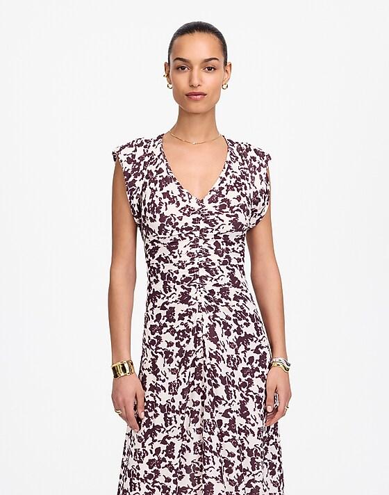 Madewell Ruched Flutter Sleeve Midi Dress Chocolate Raisin