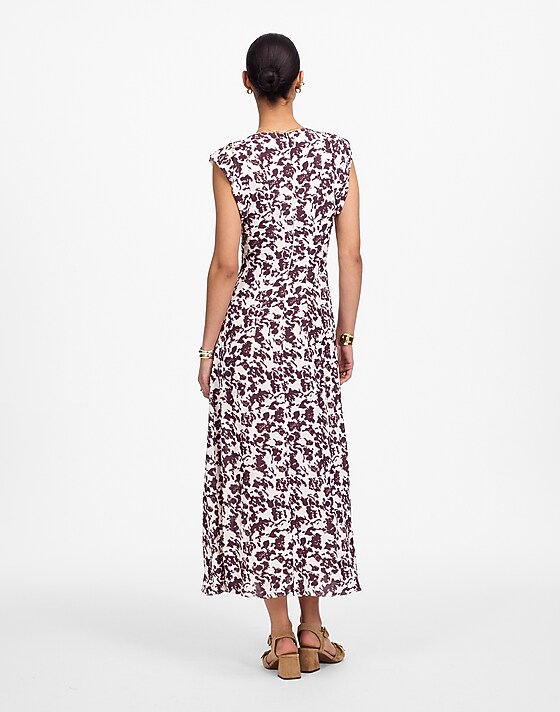 Madewell Ruched Flutter Sleeve Midi Dress Chocolate Raisin