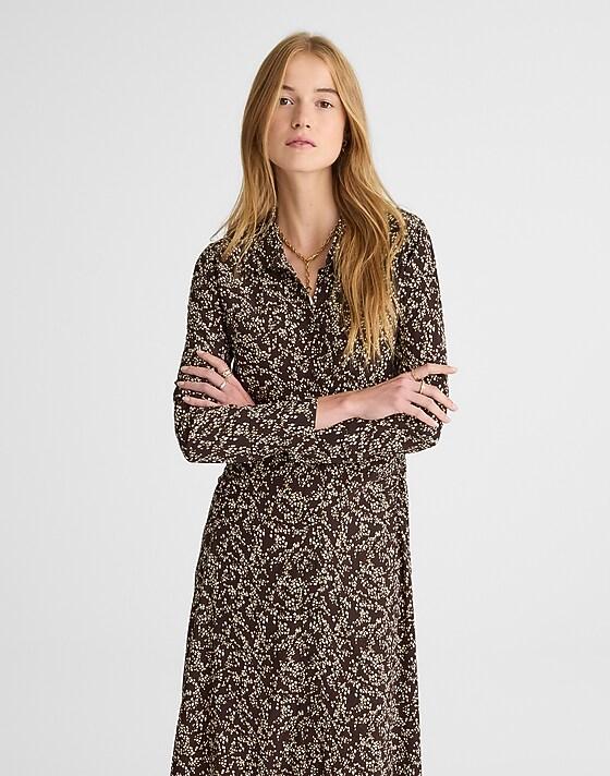 Madewell Ruched Midi Shirtdress Bridgette Spots Brown