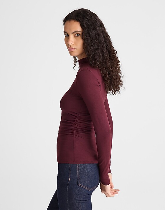 Madewell Ruched Mockneck Long-Sleeve Top Dark Pomegranate