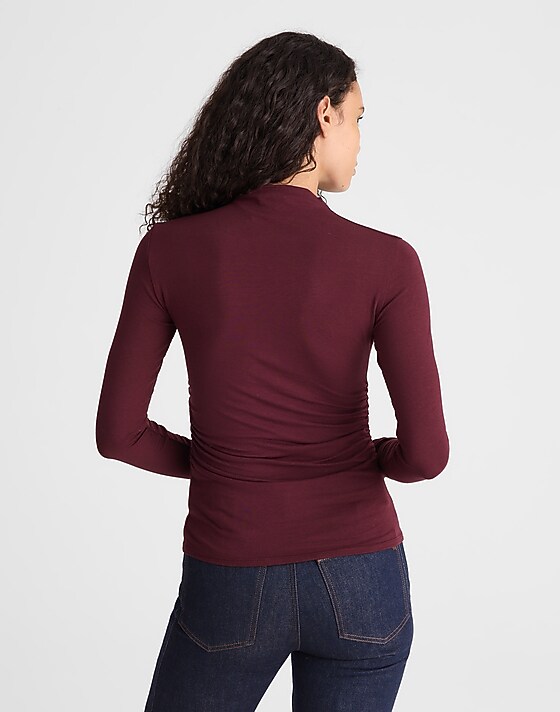 Madewell Ruched Mockneck Long-Sleeve Top Dark Pomegranate