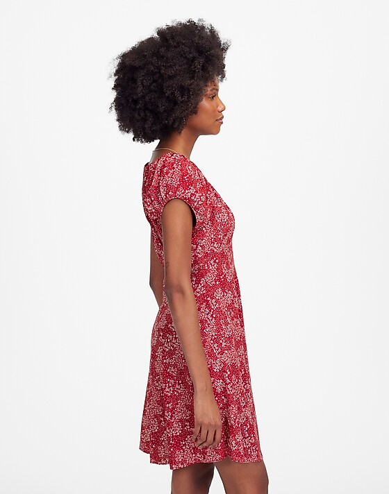 Madewell Ruched Scoopneck Mini Dress In Floral Harper Floral Red White