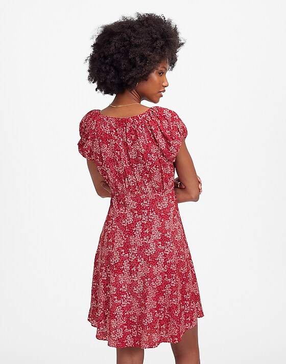 Madewell Ruched Scoopneck Mini Dress In Floral Harper Floral Red White