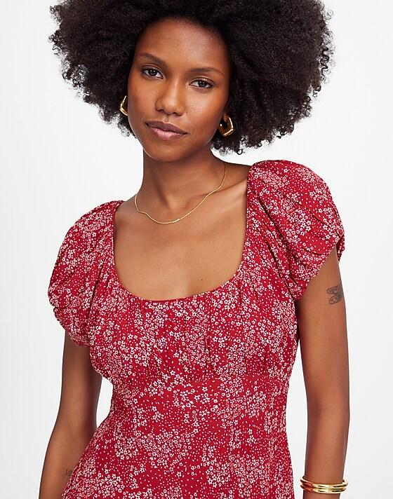 madewell Ruched Scoopneck Mini Dress in Floral harper floral red white