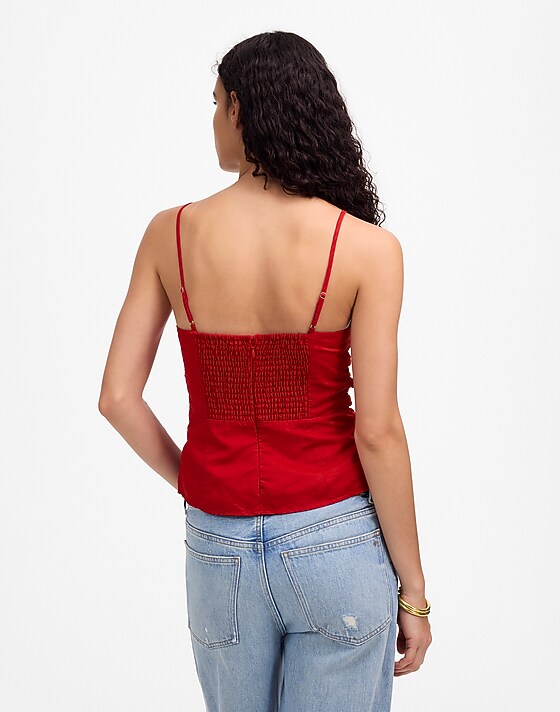 Madewell Ruched Squareneck Tank In Linen-Cotton Festival Red