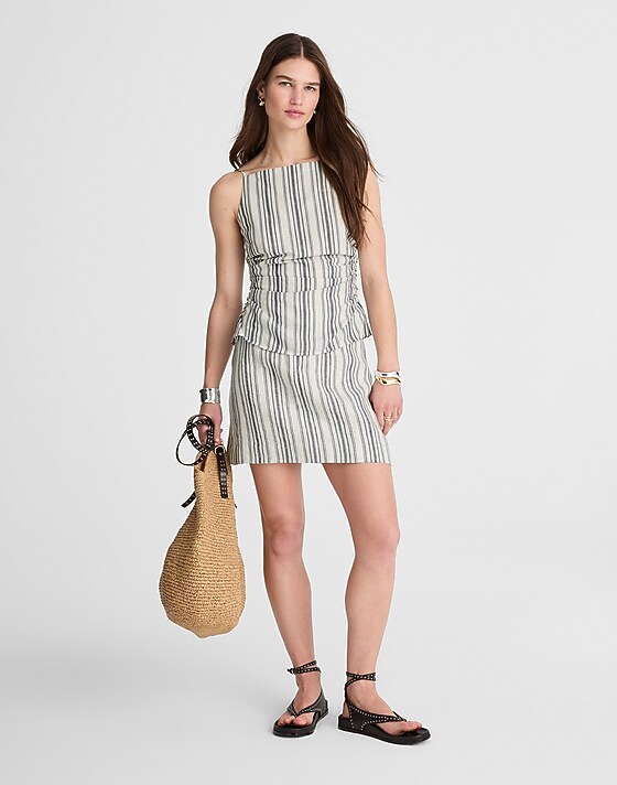 Madewell Ruched Squareneck Tank In Linen-Cotton Lighthouse