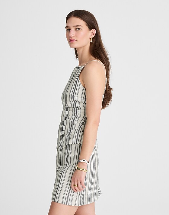 Madewell Ruched Squareneck Tank In Linen-Cotton Lighthouse