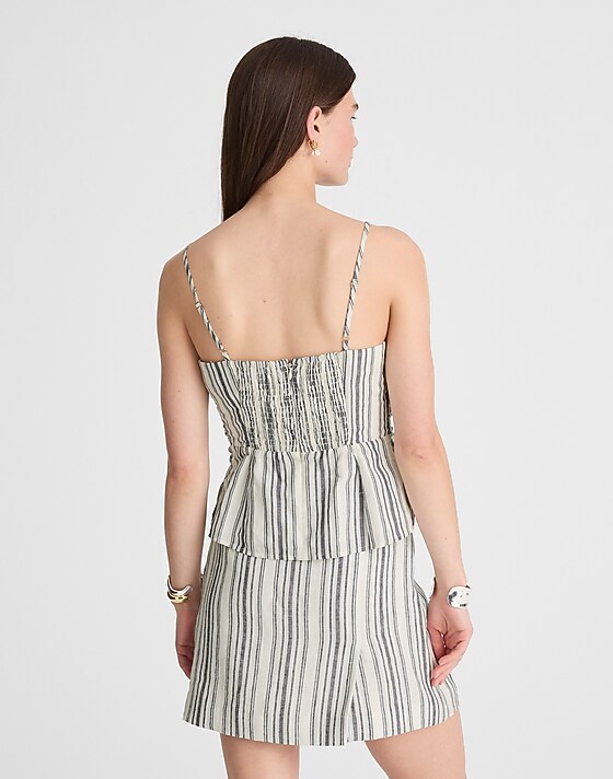 Madewell Ruched Squareneck Tank In Linen-Cotton Lighthouse