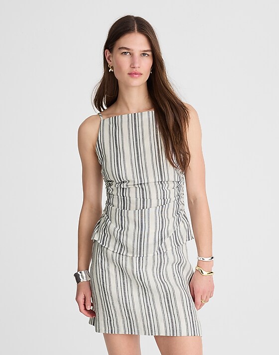madewell Ruched Squareneck Tank in Linen-Cotton lighthouse