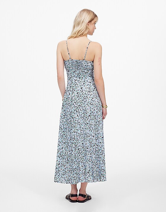 Madewell Ruched Sweetheart Sleeveless Midi Dress In Floral Stella Floral Peri