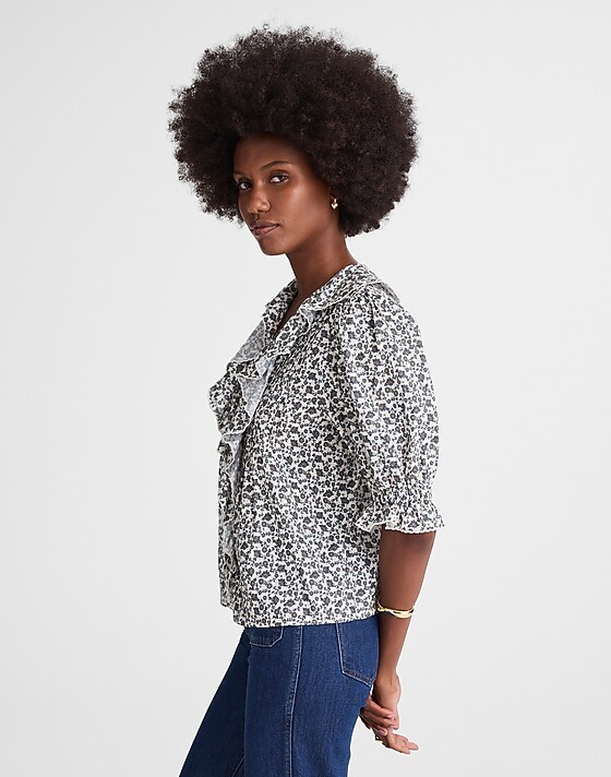 Madewell Ruffled Pintuck Puff-Sleeve Top Vintage Ivory