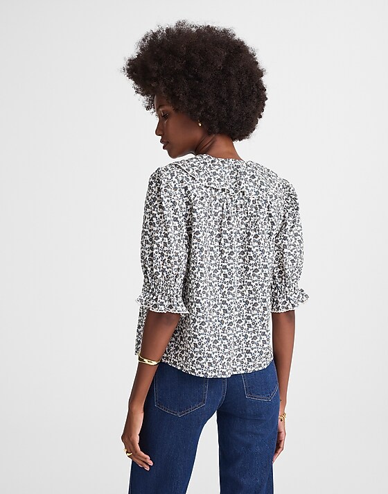 Madewell Ruffled Pintuck Puff-Sleeve Top Vintage Ivory