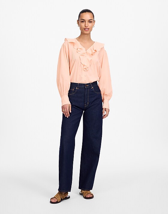 Madewell Ruffled Pintucked Long-Sleeve Top Pale Blush